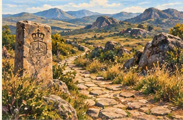 Ilustração editorial de um trecho paisagístico da Estrada Real
